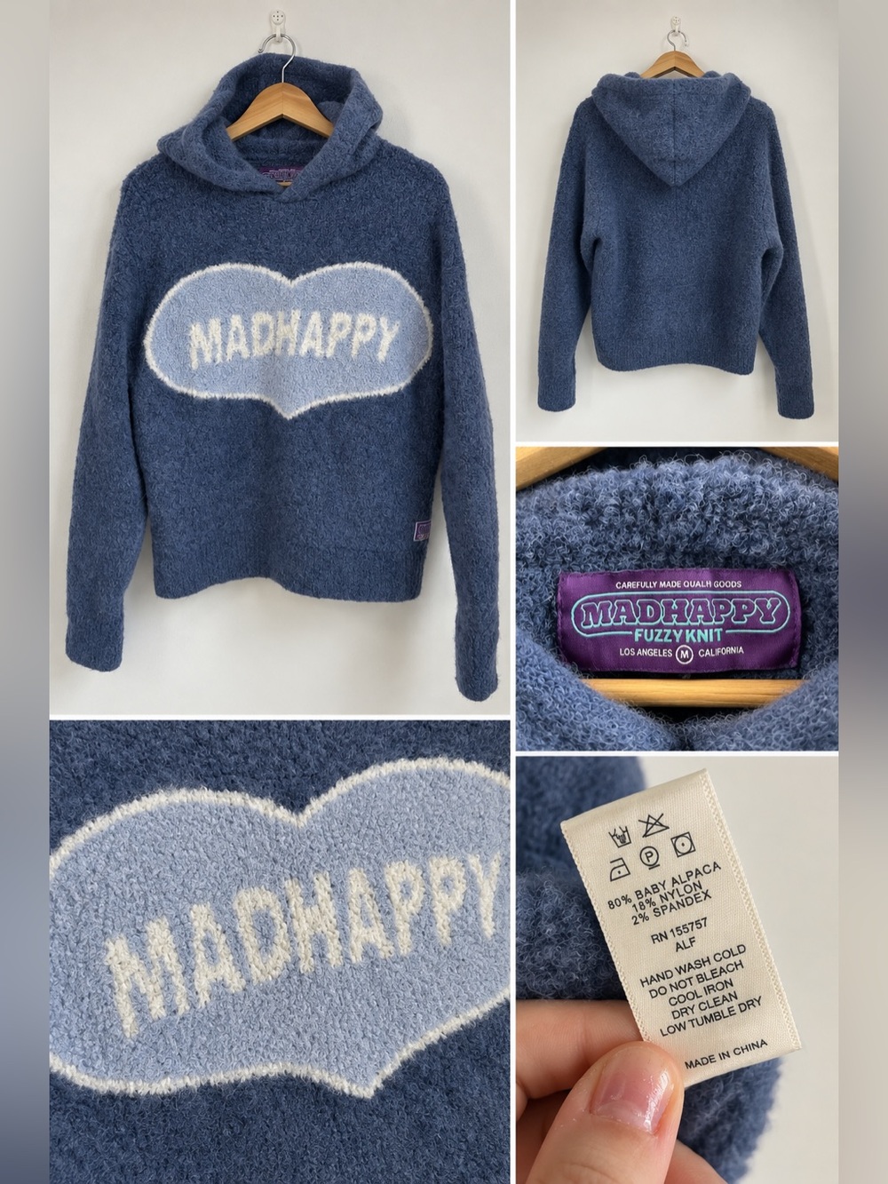 Madhappy Fuzzy Knit Baby Alpaca Heart Hoodie, Medium